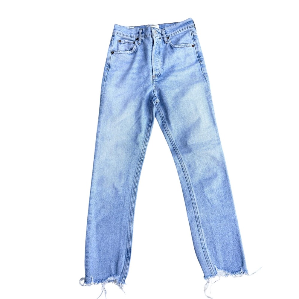 AGOLDE High Rise Straight Leg Jeans Light Wash Size 24 Raw Hem Button Fly
